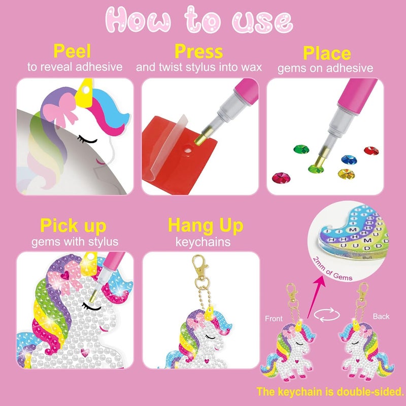 BANBBUR Arts and Crafts for Kids Ages 8-12,5PCS Double Sided Diamond Art Keychains,5D Gem Art for Kids Ages 4-8 Girls Birthday Gifts, BAKY5 - Image 5